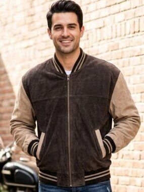 Route 66 Leather Varsity Bomber Jacket NWT Mens Medium Brown Tan